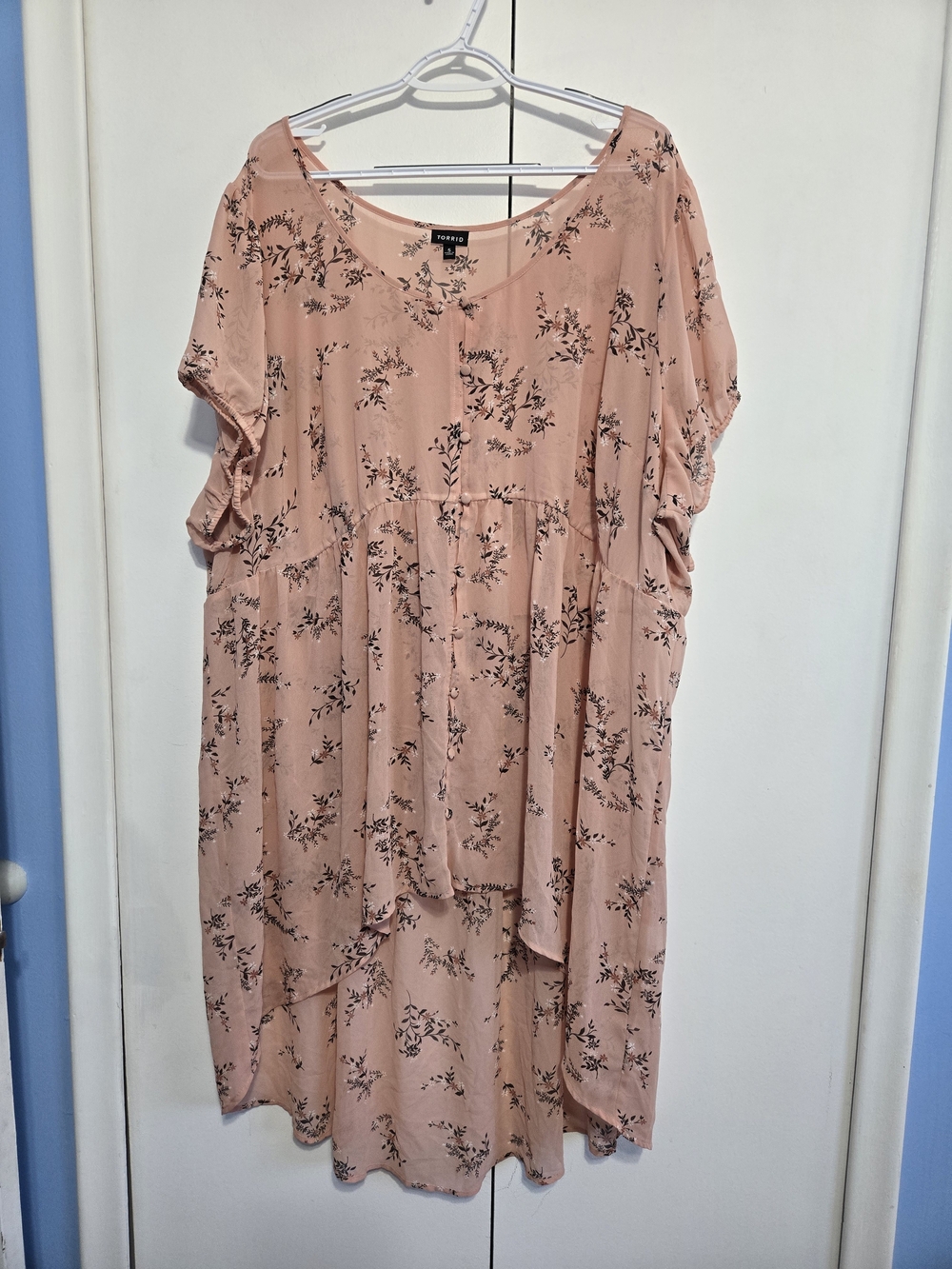 Torrid Size 5 Pink Floral High Low Babydoll Tunic Top Plus Size 5X